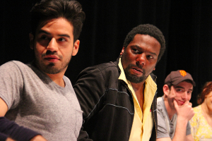 Moises Castro, Reginald André Jackson, and Riley Shanahan in our recent workshop of "John Baxter is a Switch Hitter." Photo Credit: Jeff Carpenter.